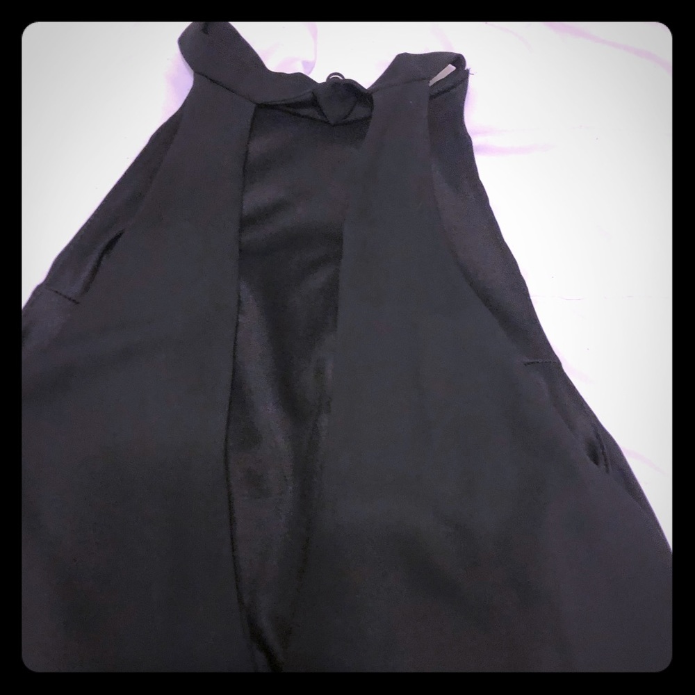 Lulus black dress. Lace hem. High neck.